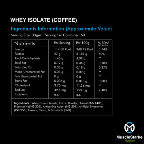 Musclestarke Whey Protein Isolate (Coffee) - 2KG, 60 servings - Image 4